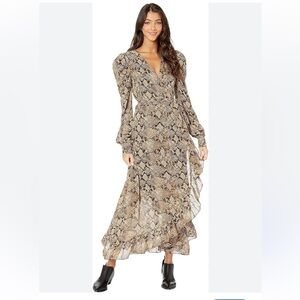 WAYF Freeport Long Sleeve Snake Print Wrap Dress